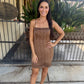 Nights in Capri Mini Dress- Brown Multi