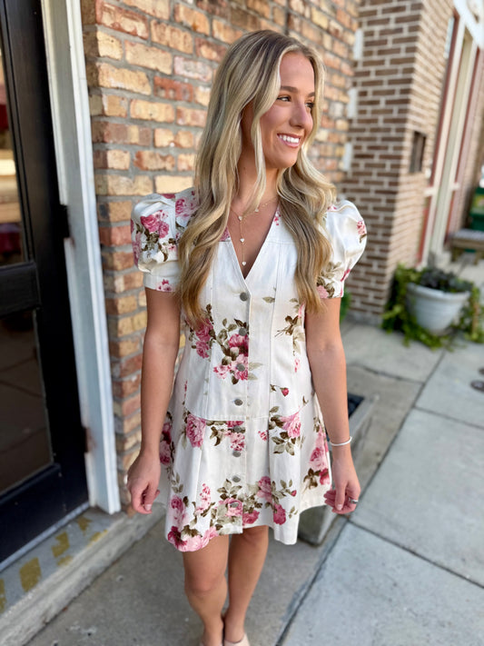 Alvina Floral Button Mini Dress