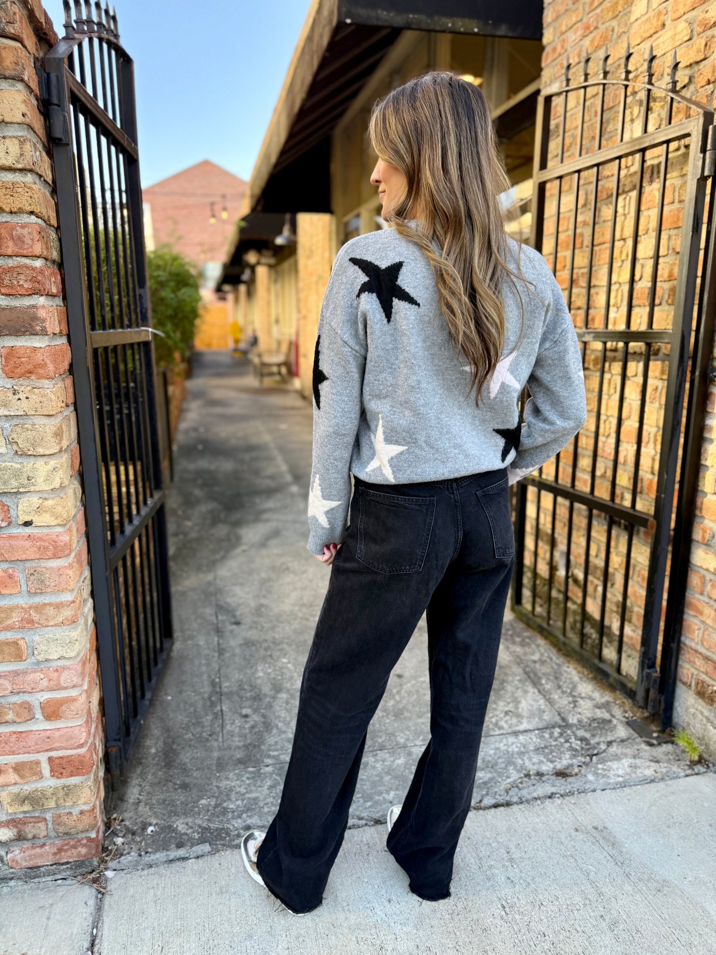 Star Knit Sweater- Heather Gray