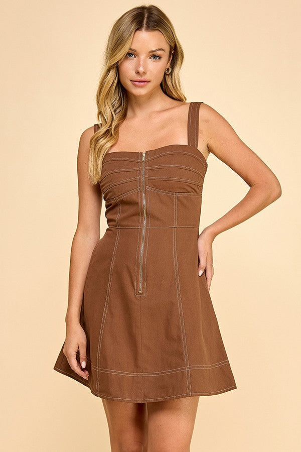 Burg Pleated Mini Dress- Mocha