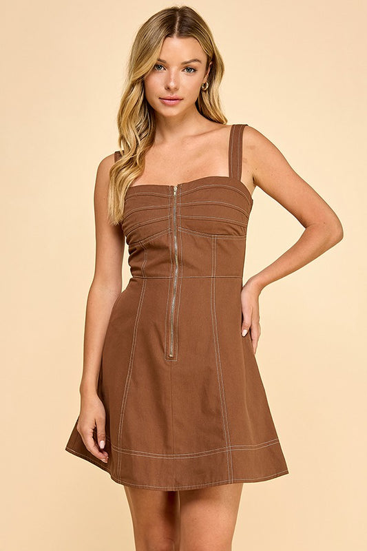 Burg Pleated Mini Dress- Mocha