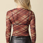 Clara Plaid Mesh Mock Neck Top