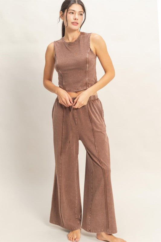 FP Mineral Washed 2 PC Pants Set- Chocolate