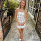 Gia Gingham Linen Mini Dress- Khaki