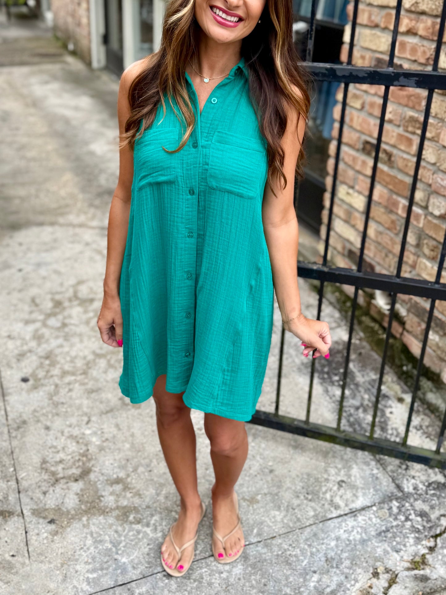Z Supply New Light Crinkled Mini Dress- Rainforest
