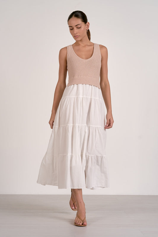 Walker Layered Maxi- Taupe/White