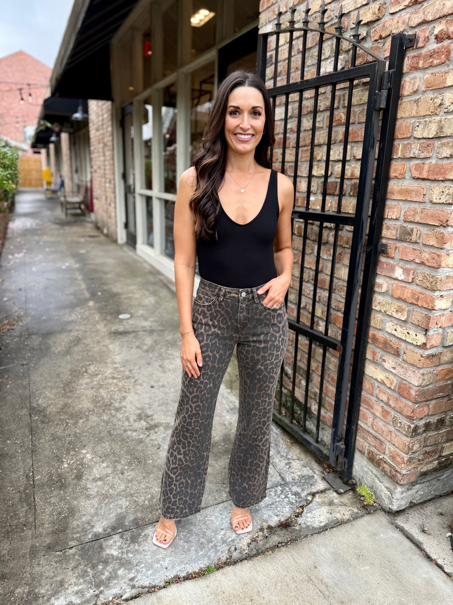 Dean Leopard HR Slim Wide Leg Denim