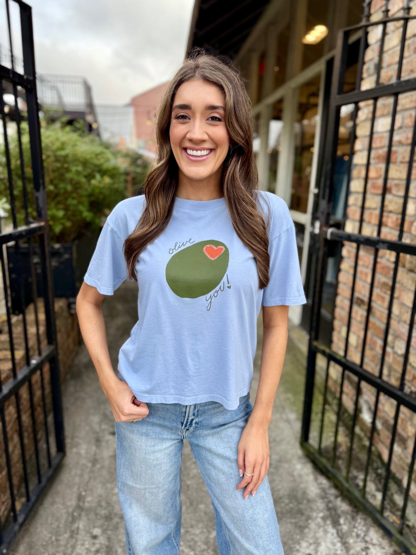 Olive You Cropped Tee- Blue