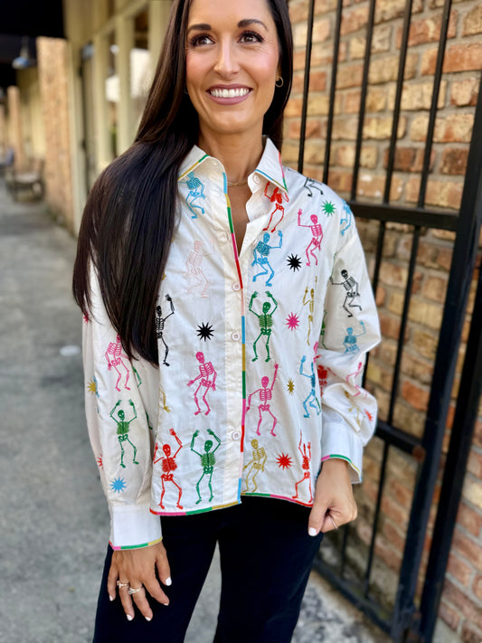 Queen Skeleton Button Up Top