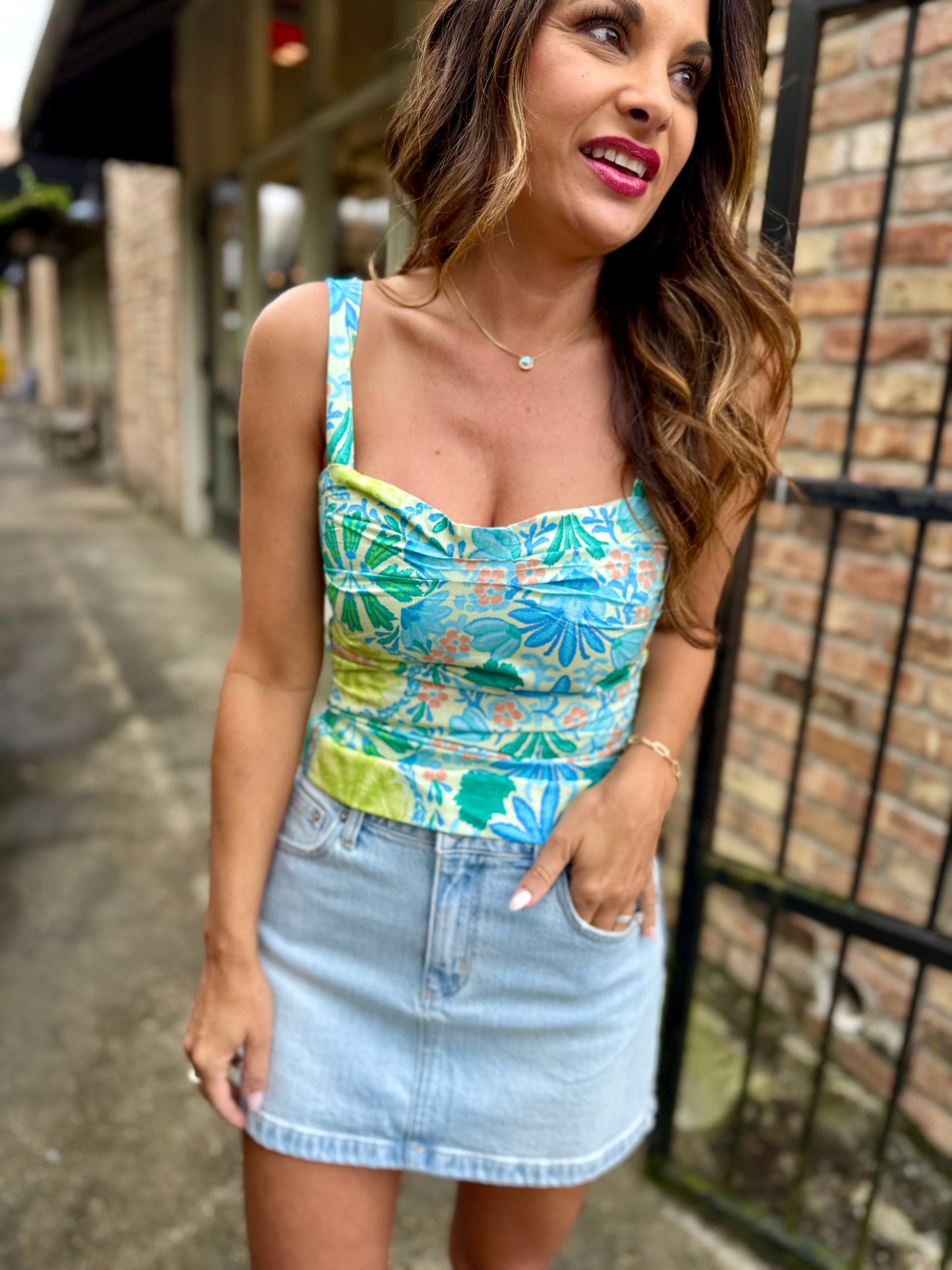 Levron Floral Top- Lime Multi