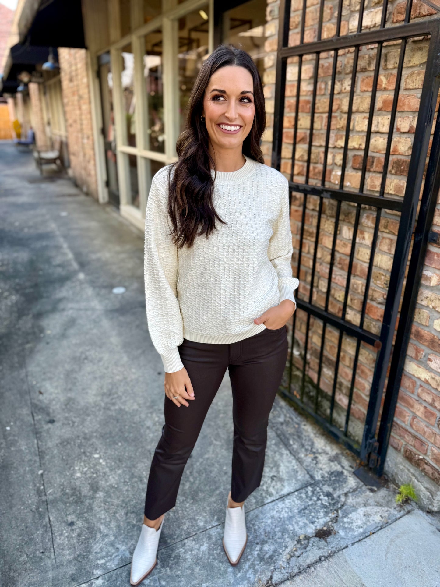 Britney Textured Sweater- Cream