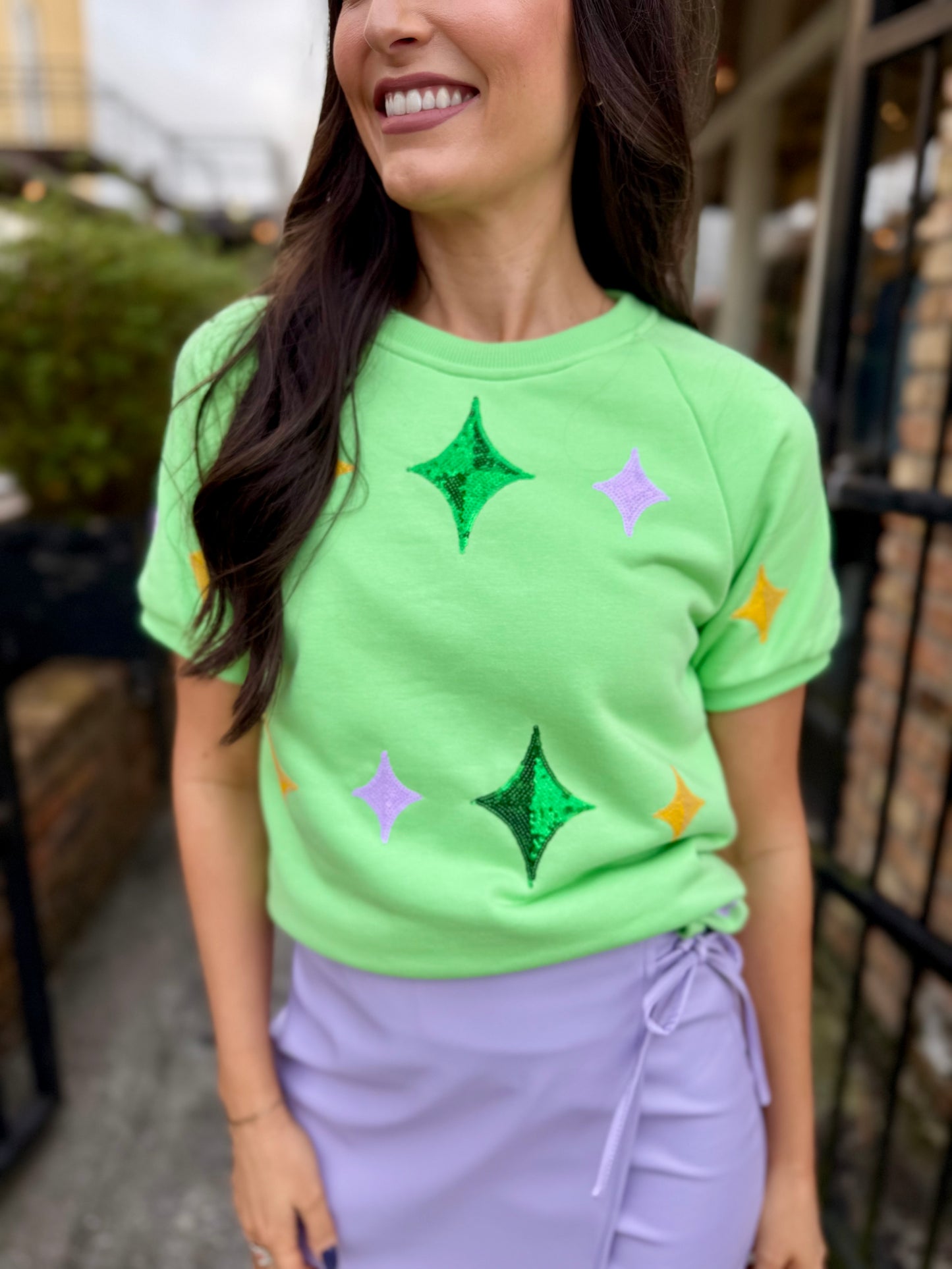 Mardi Gras Stars Top- Green