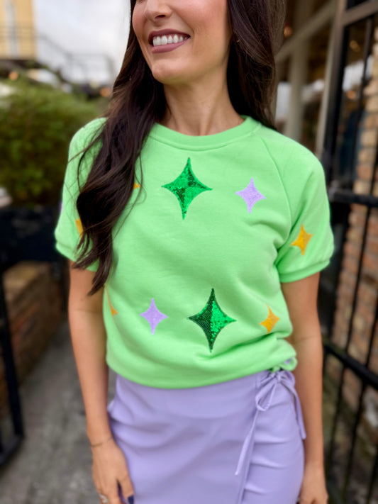 Mardi Gras Stars Top- Green