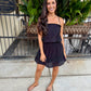 Eyelet Linen Mini Dress- Black