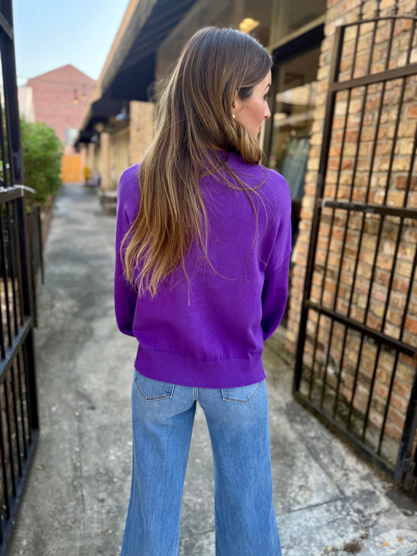 Geaux Tigers Embroidered Mock Sweater- Purple