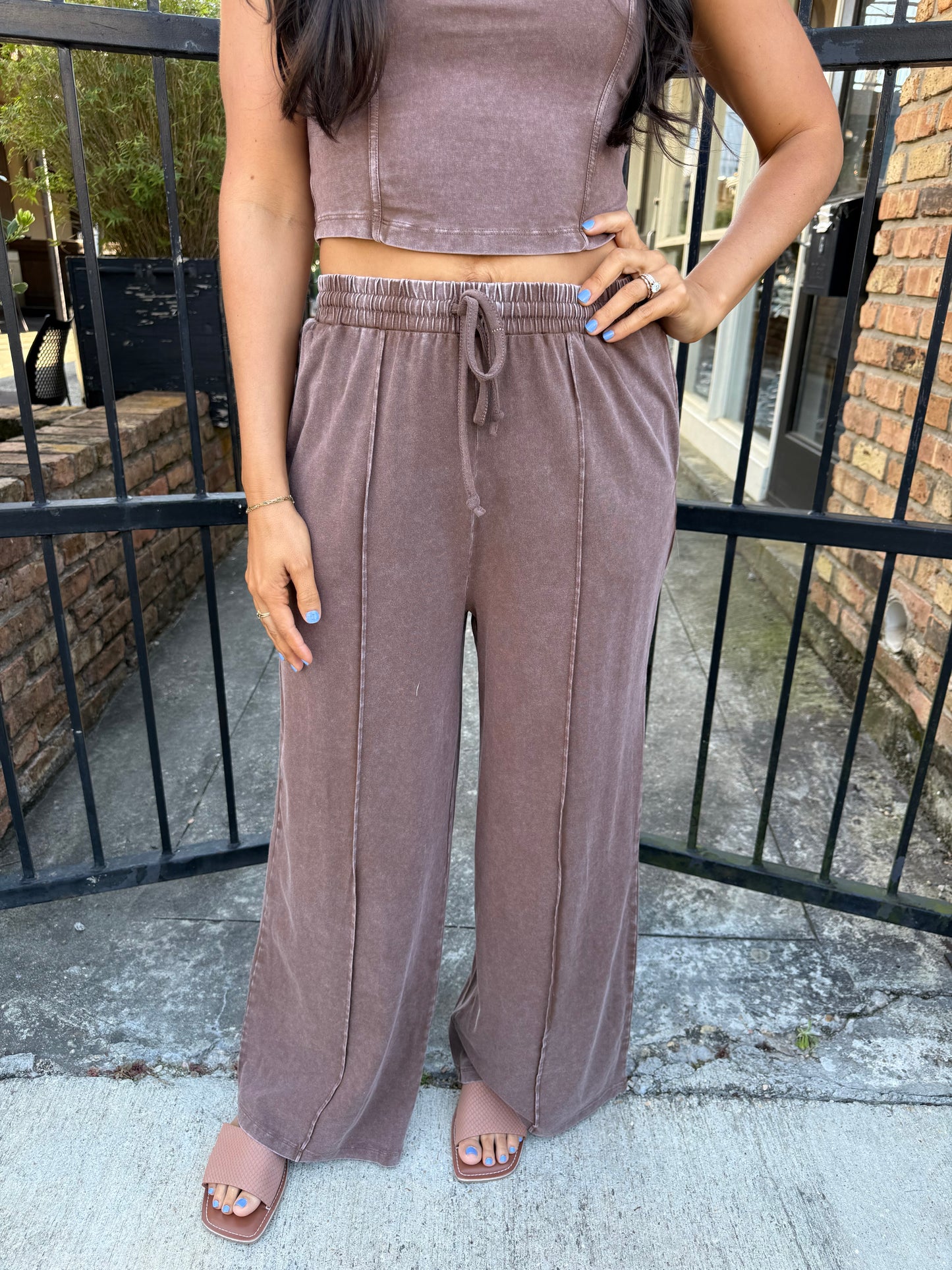 FP Mineral Washed 2 PC Pants Set- Chocolate