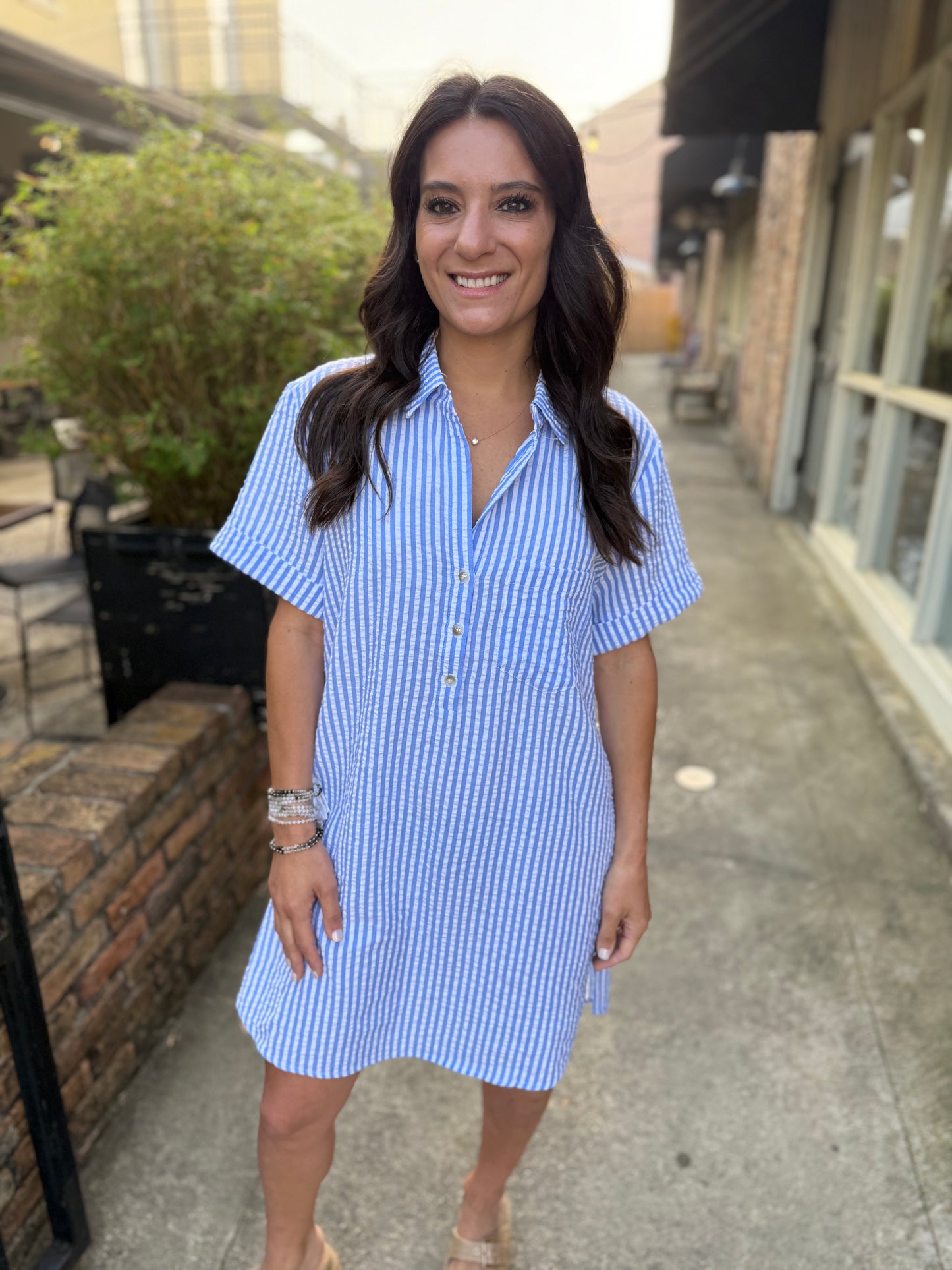 Day Striped Shirt Dress- Lt. Blue