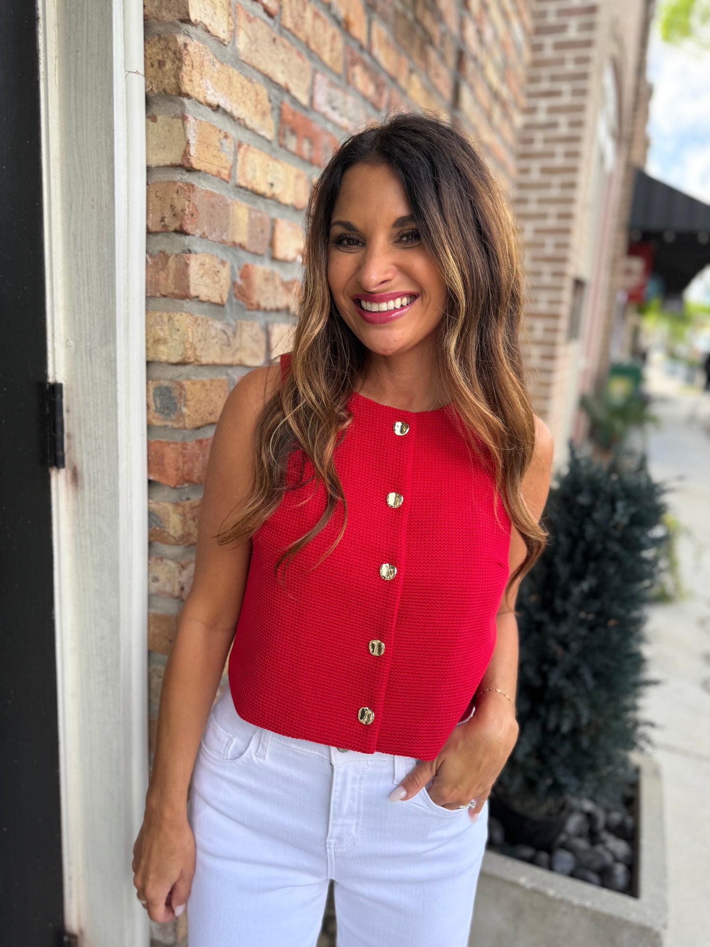 Letlow Textured Top- Red