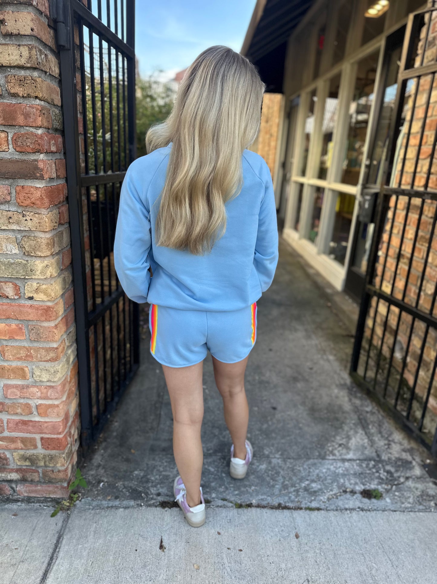 Avin Striped Sweater & Shorts Set- Blue