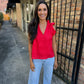 Heidi Linen Top- Red