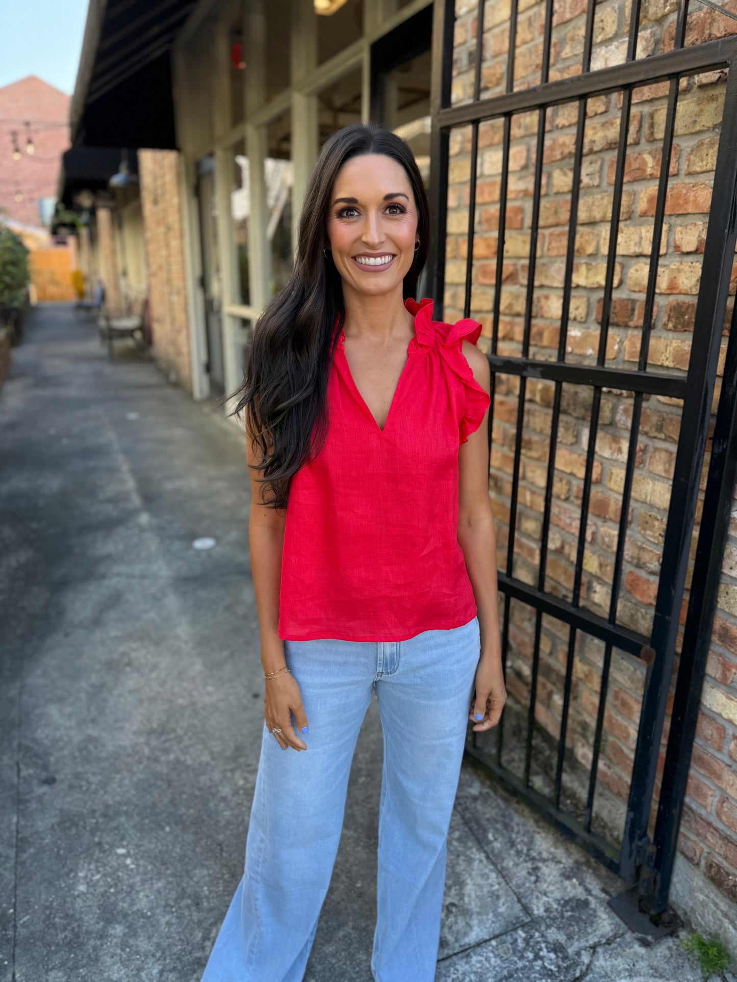 Heidi Linen Top- Red