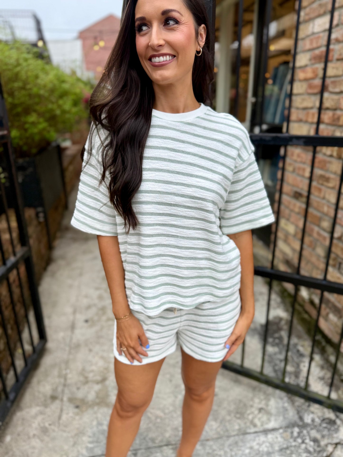 Davis Striped Shorts- Sage