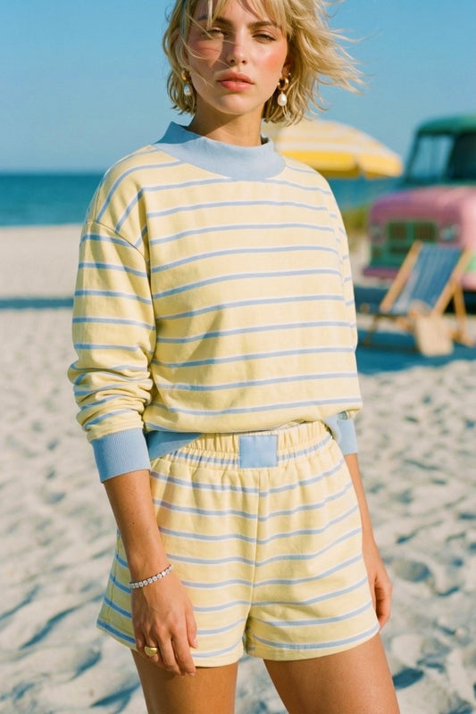 Teva Striped Mock Sweatshirt- Yellow/Baby Blue