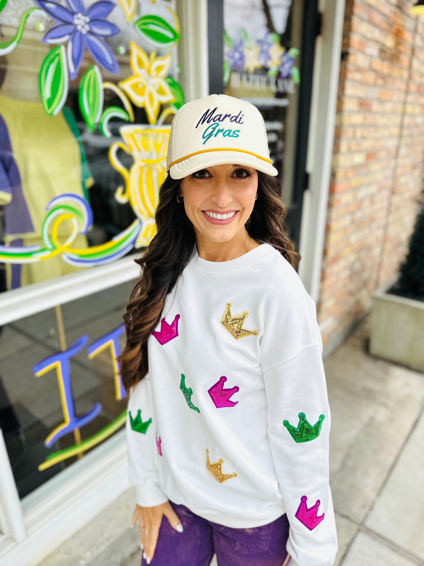 Mardi Gras Unisex Trucker Hat- Ivory