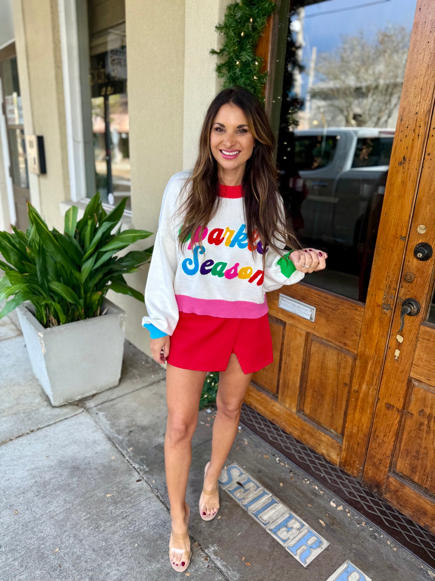 Sparkle Season Colorblock Sweater- White