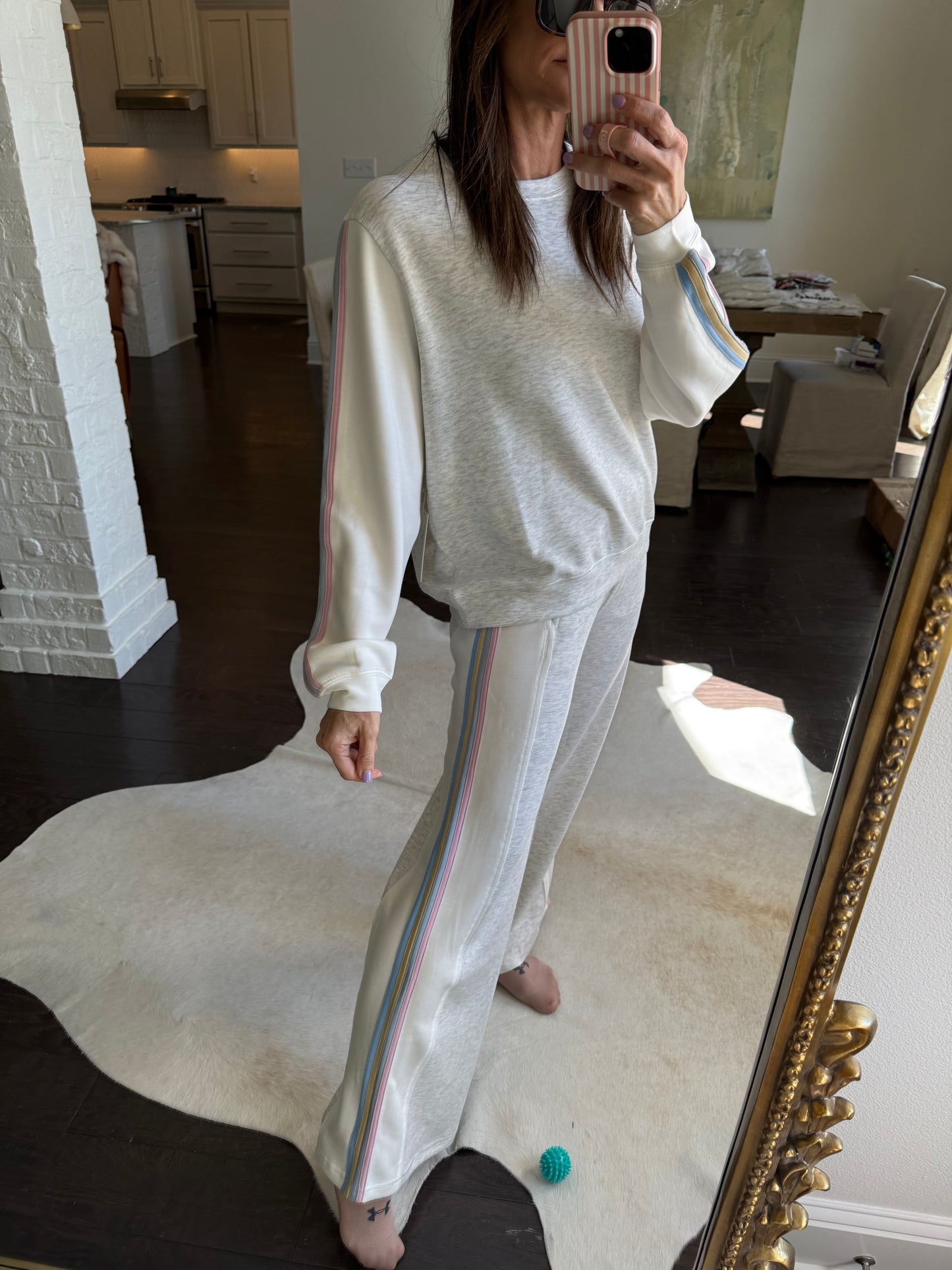 Varsity Striped Cloud Sweatshirt- Grey