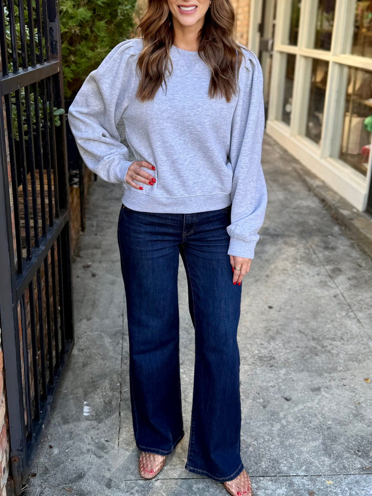 Presley Puff Sleeve Sweatshirt- Heather Gray