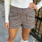 Gingham Front Pocket Shorts- Brown