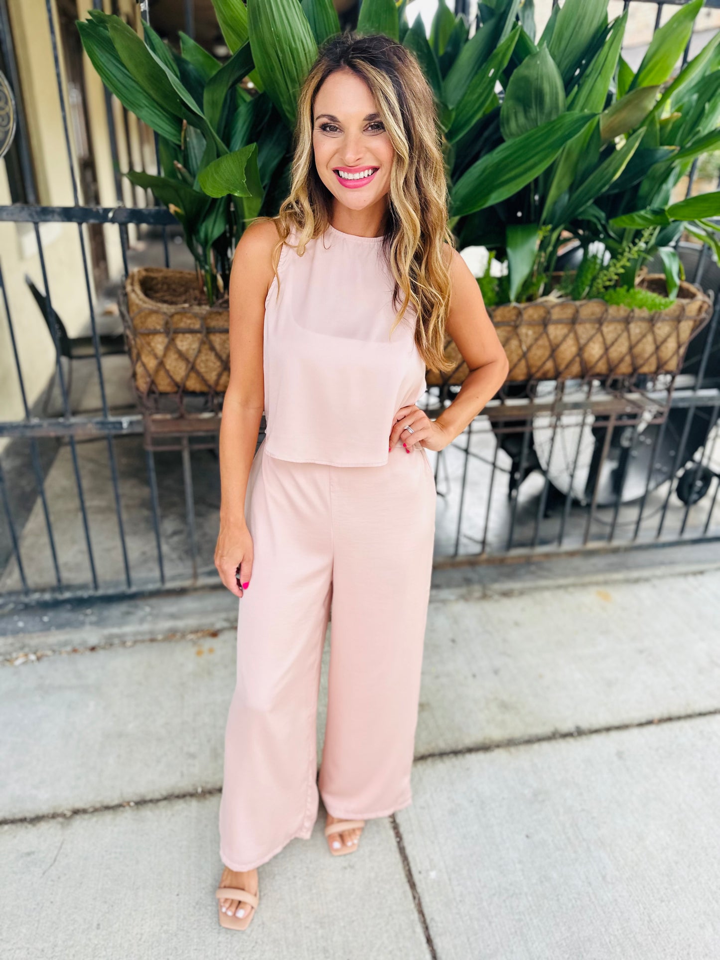 Fast Lane Wide Leg Pants- Blush