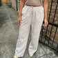 Striped Wide Leg Drawstring Pants- Taupe