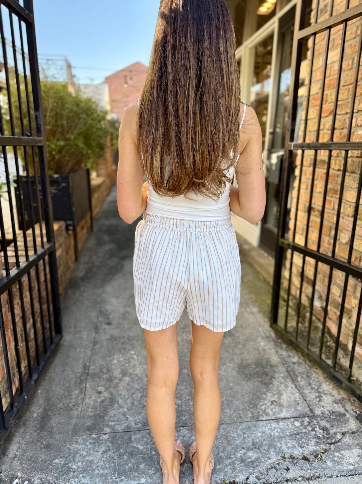 Prairie Striped Drawstring Shorts- Taupe