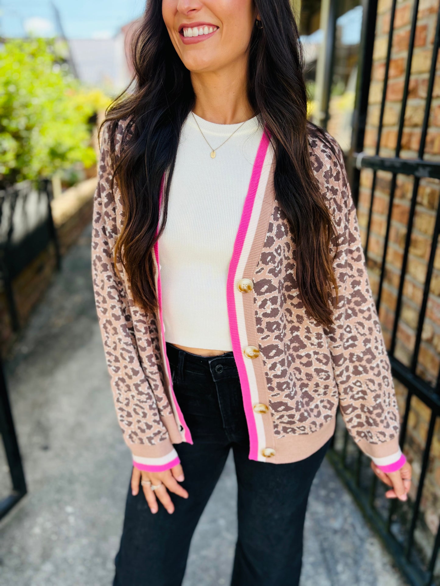 Leopard Cardigan- Pink/Camel