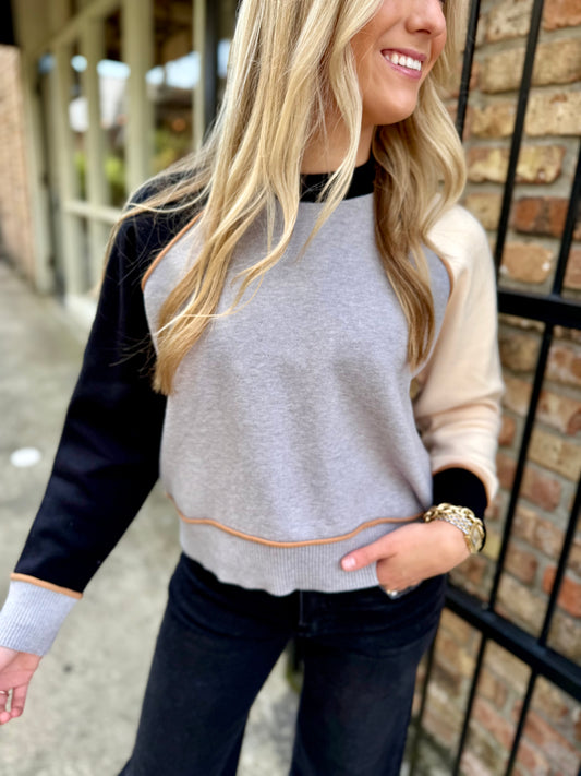 Mintz Colorblock Sweater- Grey