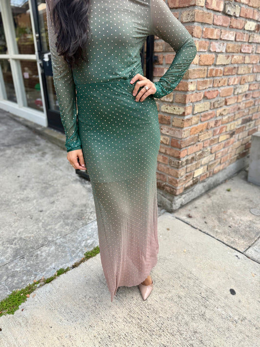 Embellished Mesh Maxi Skirt- Green