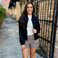 Kensie Faux Suede Bomber Jacket- Black