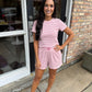 Nicole Striped Ribbed Tee- Pink/Rose