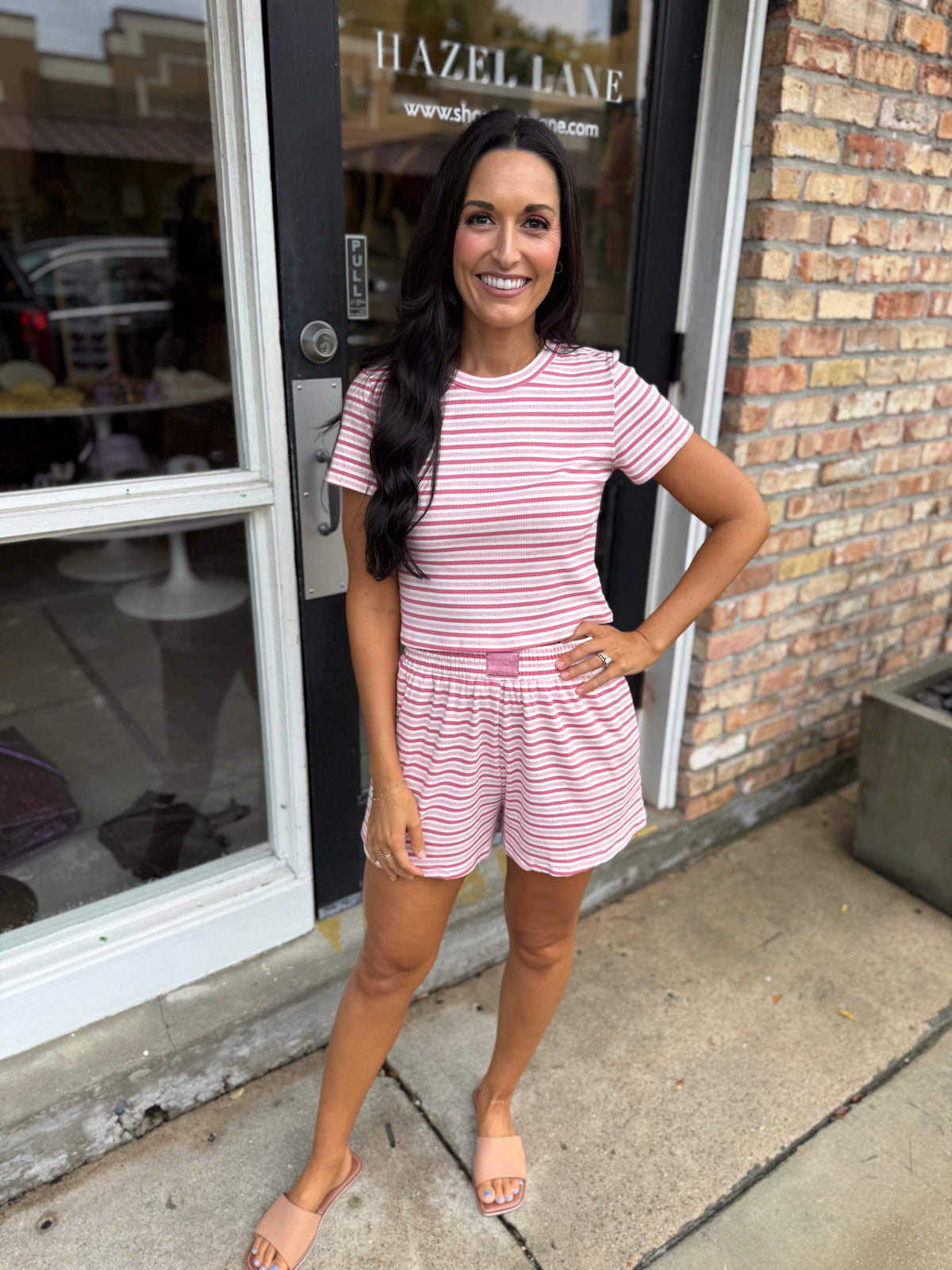 Nicole Striped Ribbed Tee- Pink/Rose