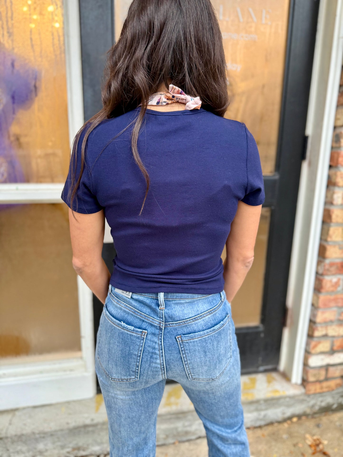 Ronan Fitted Crop Tee- Navy