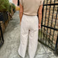 Striped Wide Leg Drawstring Pants- Taupe