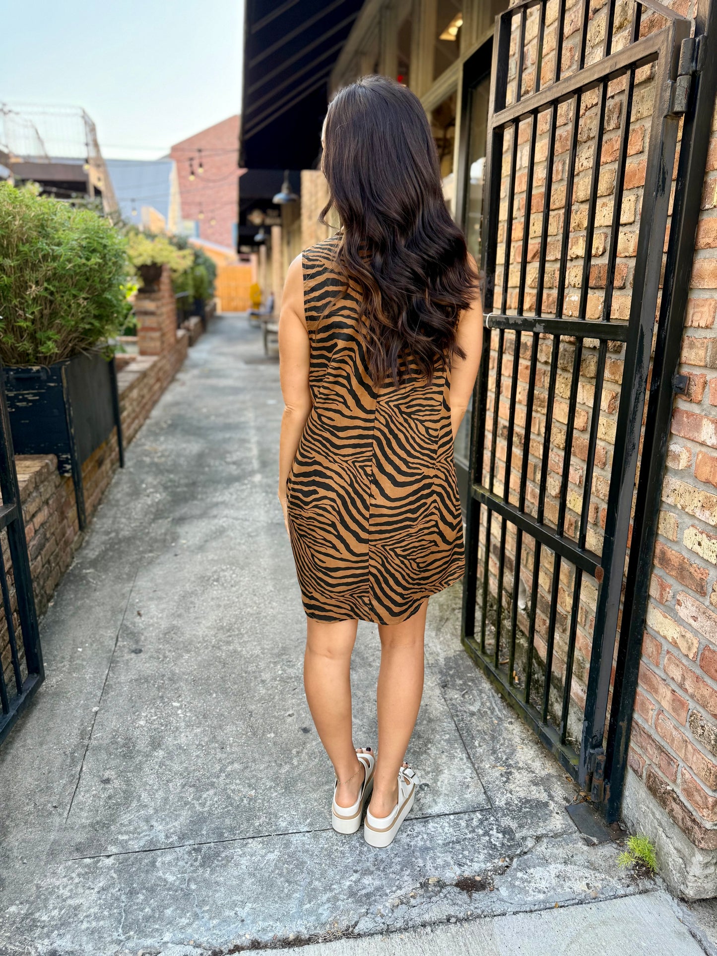 Tiger Print Button Down Shirt Dress