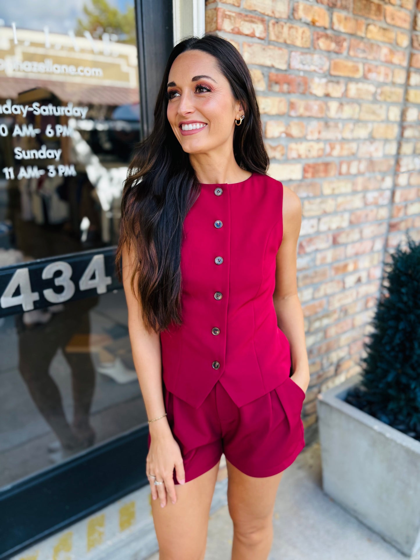 Berry Button Down Vest- Burgundy