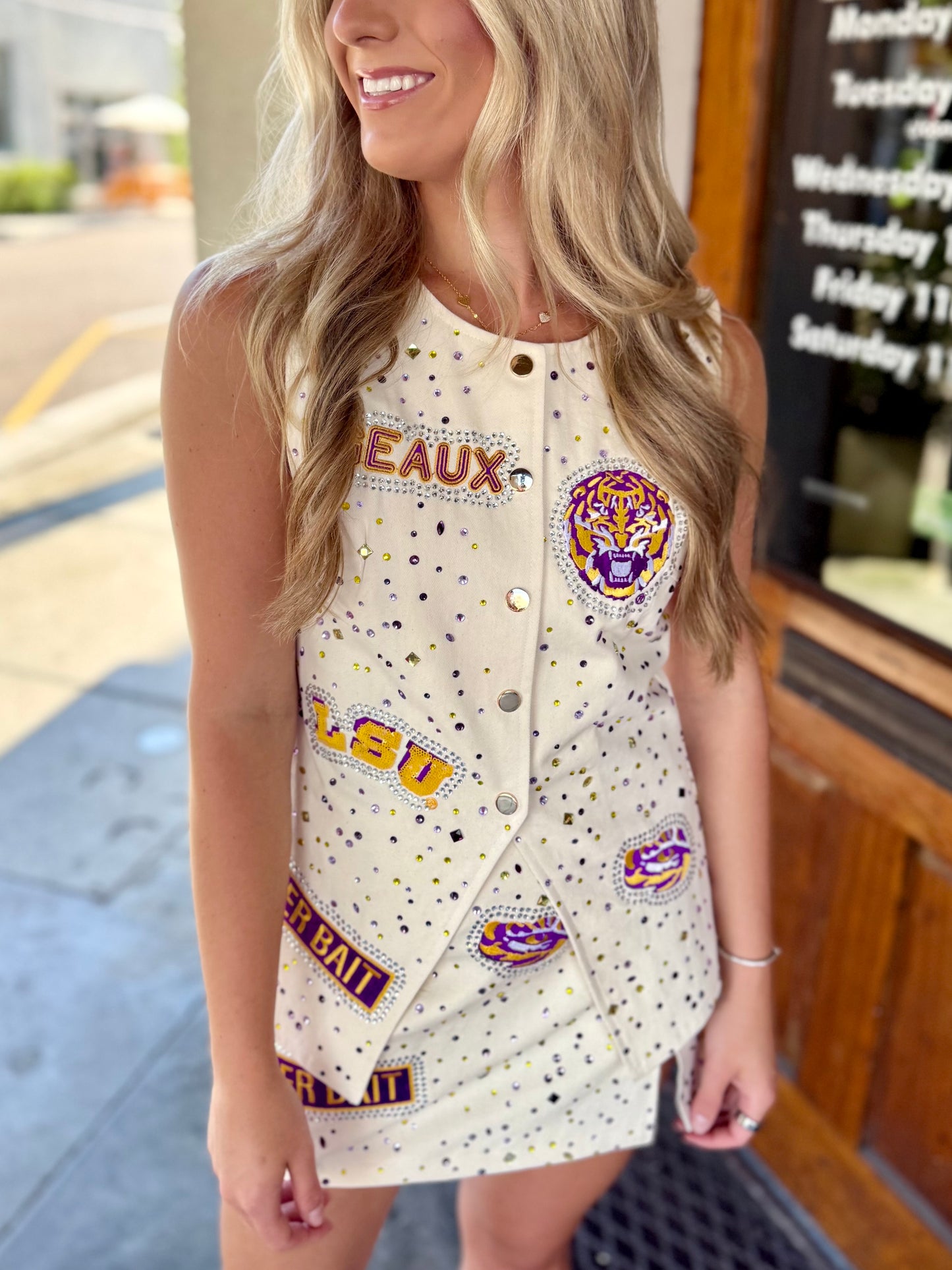 Queen LSU Scattered Logo Rhinestone Vest