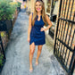 Puzzle Suede Mini Dress- Navy