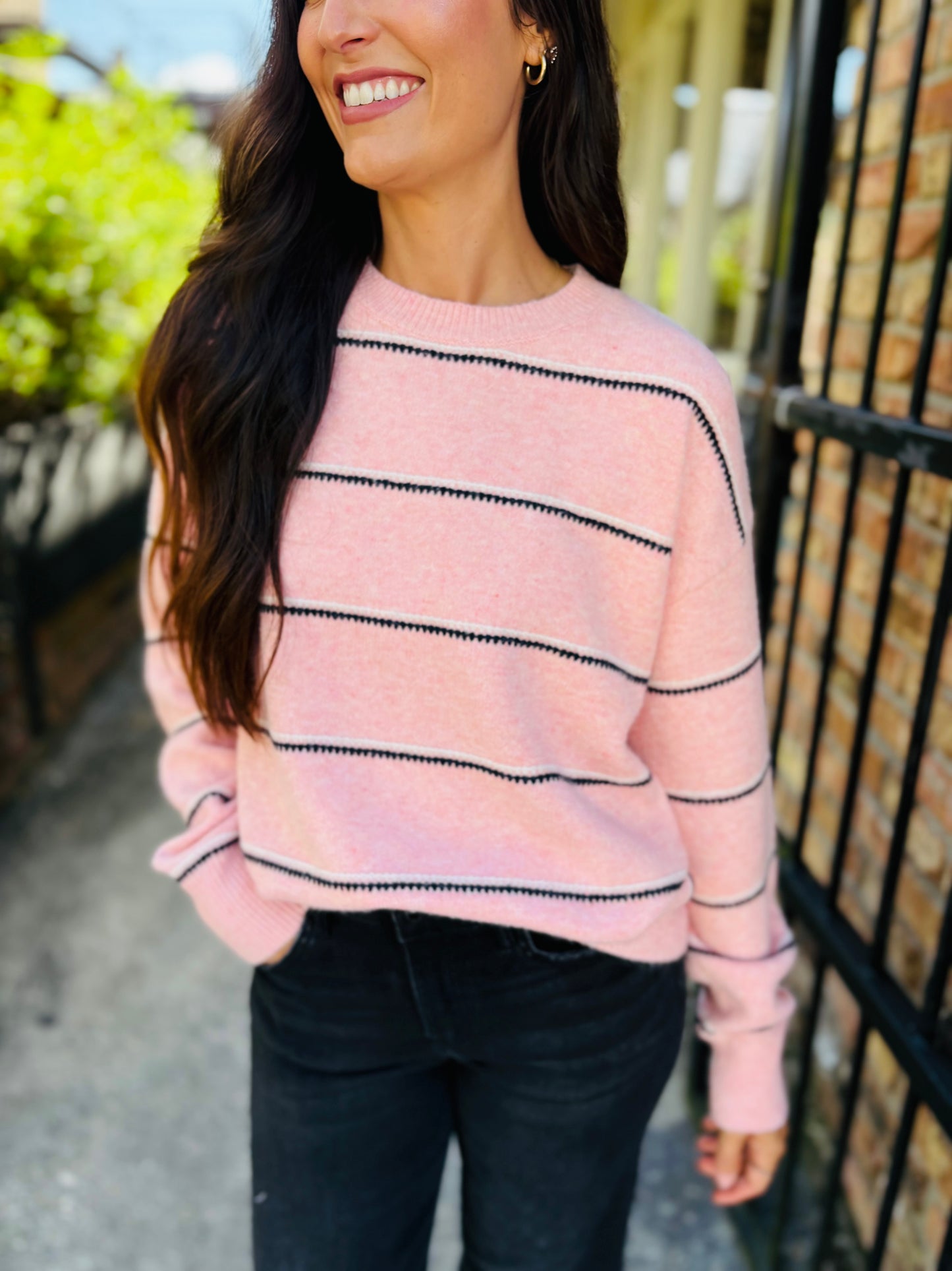 Specht Striped Crewneck Sweater- Pink