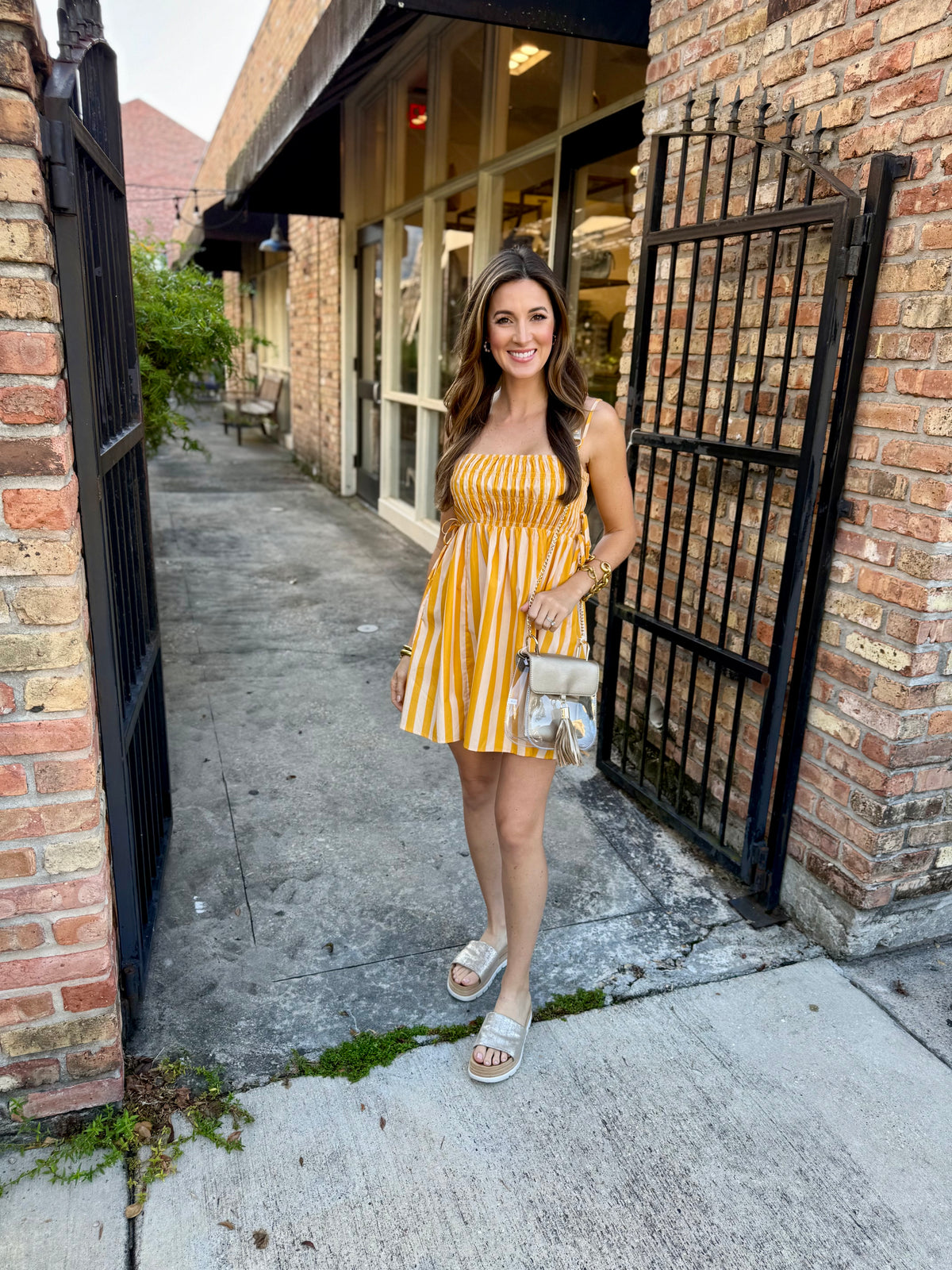 Huddle Striped Smocked Mini Dress- Butter Yellow