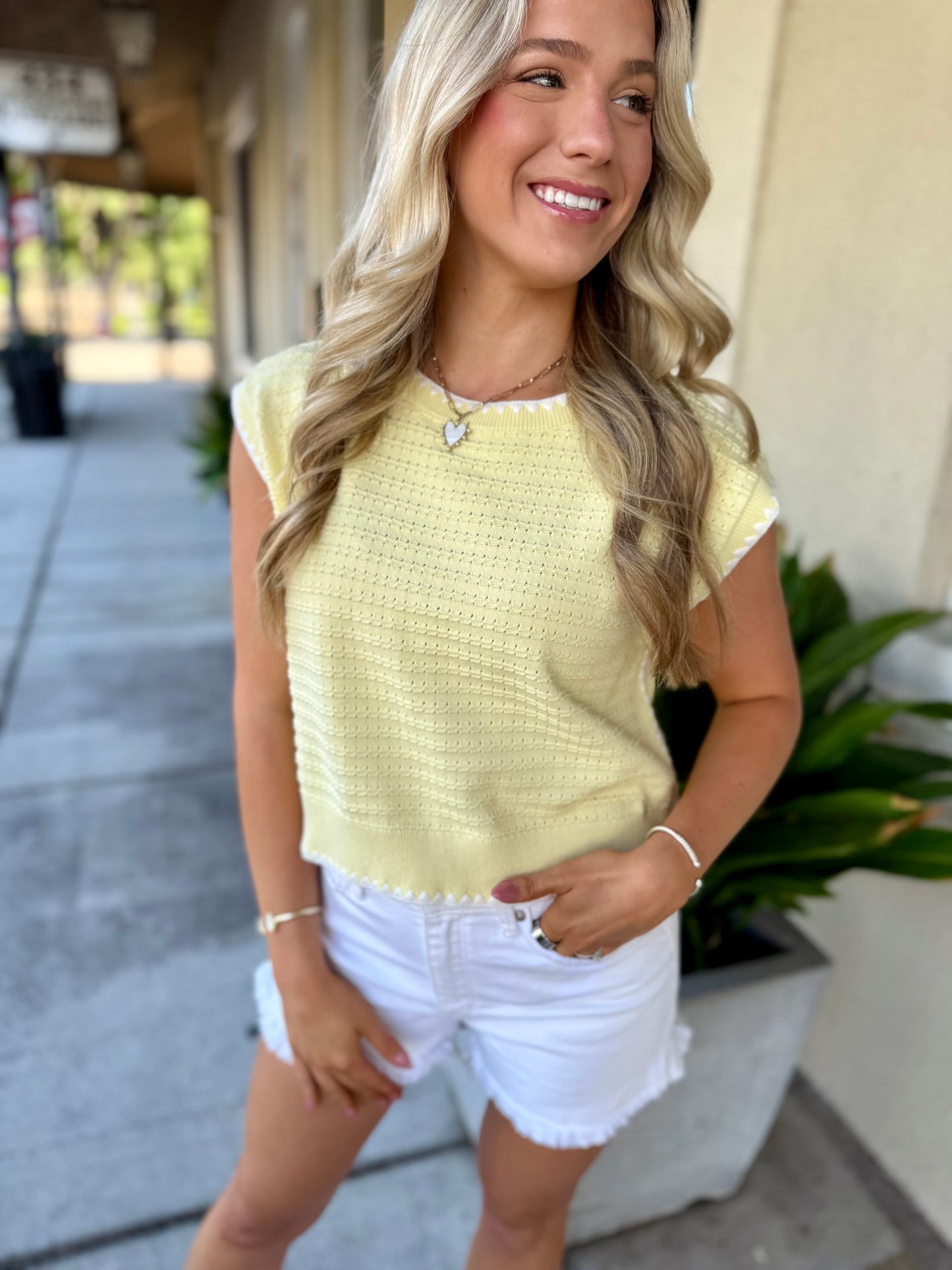 Dom Textured Knit Top- Lemon